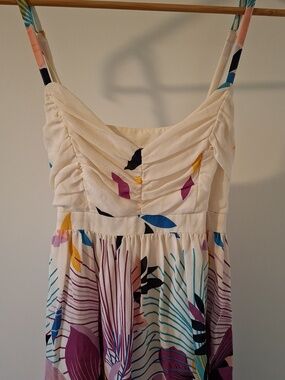 Bedo Vintage 90's/Y2K 100% Silk White Baby-doll Floral Print Dress (Size S)